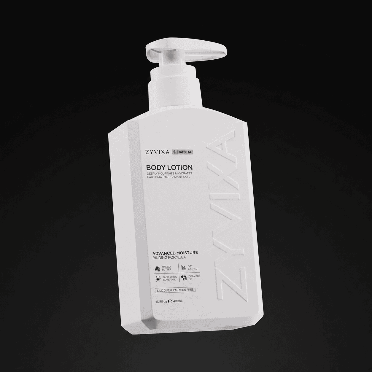ZYVIXA Body Lotion, Santal — premium daily hydration for men. Locks in moisture, fast-absorbing, never greasy.