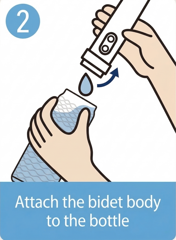 Attach the bidet body to the bottle